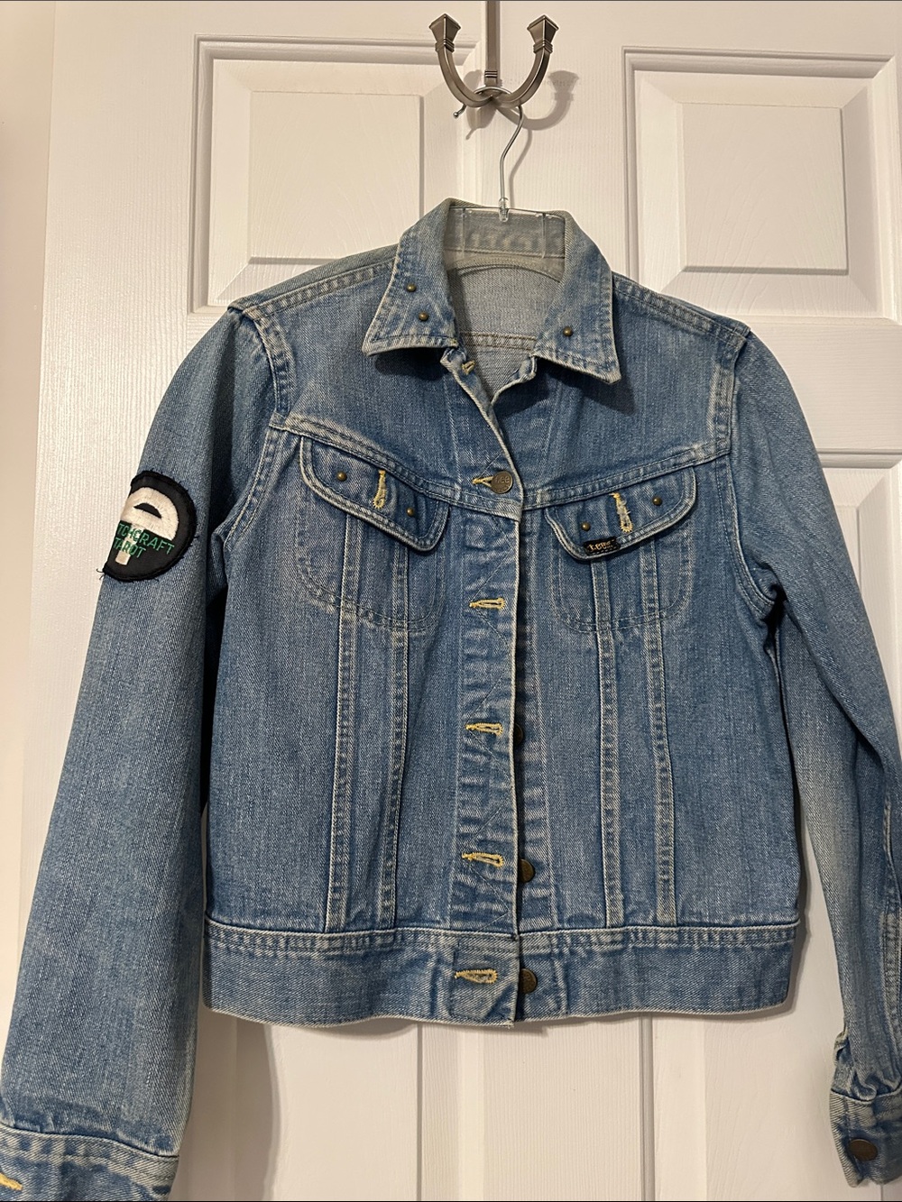 Vintage One of a Kind. Lee Light Blue Denim Jacket with Patches
